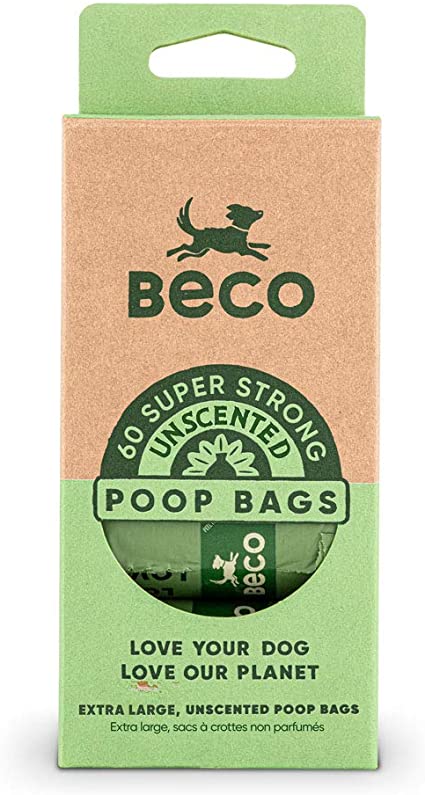 Beco Super Strong and Large Poop Bags - 60 Bags [4 Rolls] - Unscented - Dispenser Compatible Dog Poo Bags