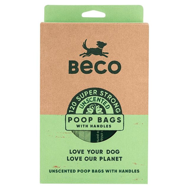 Beco Dog Poop Bags, Unscented with Handles (flat packed not rolls)  x, 120pk