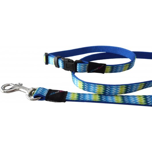 Hem & Boo Nylon Puppy Lead & Collar Set Blue 10mmx20-30cm (120cm)