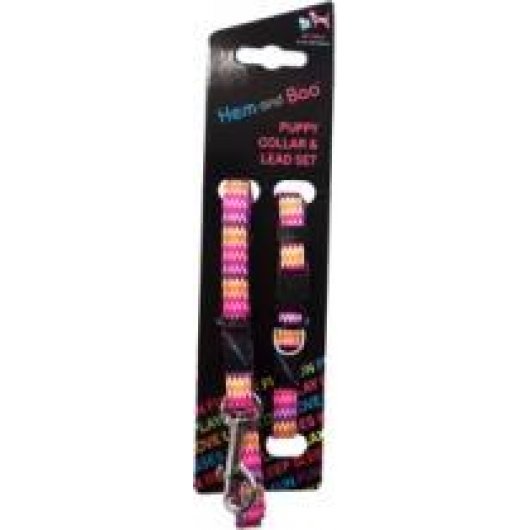 Hem & Boo Nylon Puppy Lead & Collar Set  Pink 10mmx20-30cm (120cm)