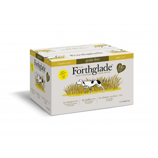 Forthglade Complete Meal Grain Free Adult Poultry Multicase 12 pack (Turkey, Chicken, Chicken & Liver)  x 385g