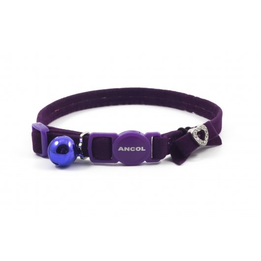 Safety Buckle Cat Collar Velvet Gem Purple
