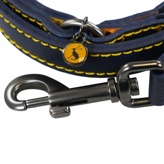 Joules For Dapper Dogs Navy Leather Dog Lead With Padded Handle
