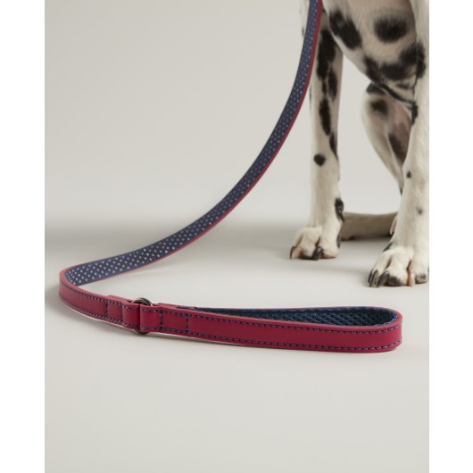 Joules For Dapper Dogs Pink With Polka Dot Lining Leather Dog Lead With Padded Handle